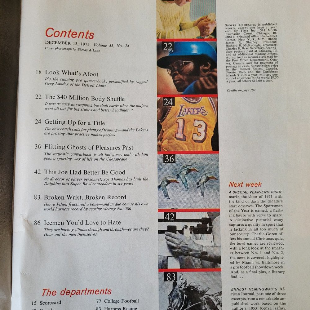 Vintage 1971 Sports Illustrated Los Angeles Lakers, Detroit Lions, Hockey - Picture 3 of 12